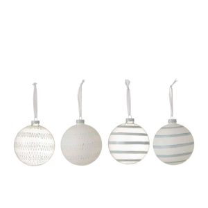 BOX OF 4 CHRISTMAS BAUBLES CARTEL 2GLASS CLEAR/2OPAL WHITE/BLUE LARGE ASSORTMENT OF 2