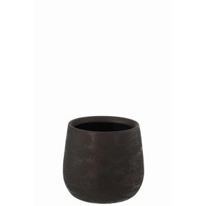 FLOWERPOT IRREGULAR ROUGH CERAMIC BLACK MEDIUM