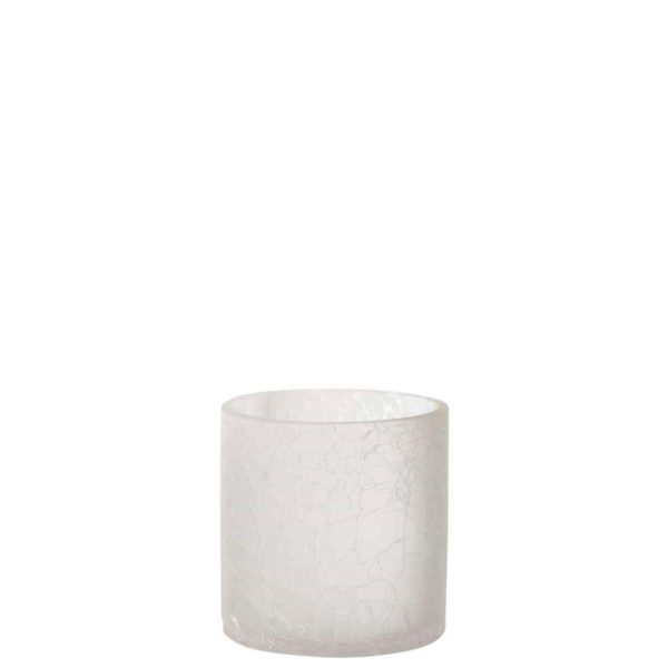HURRICANE CYLINDER CRAQUELURE GLASS FROSTED WHITE MEDIUM
