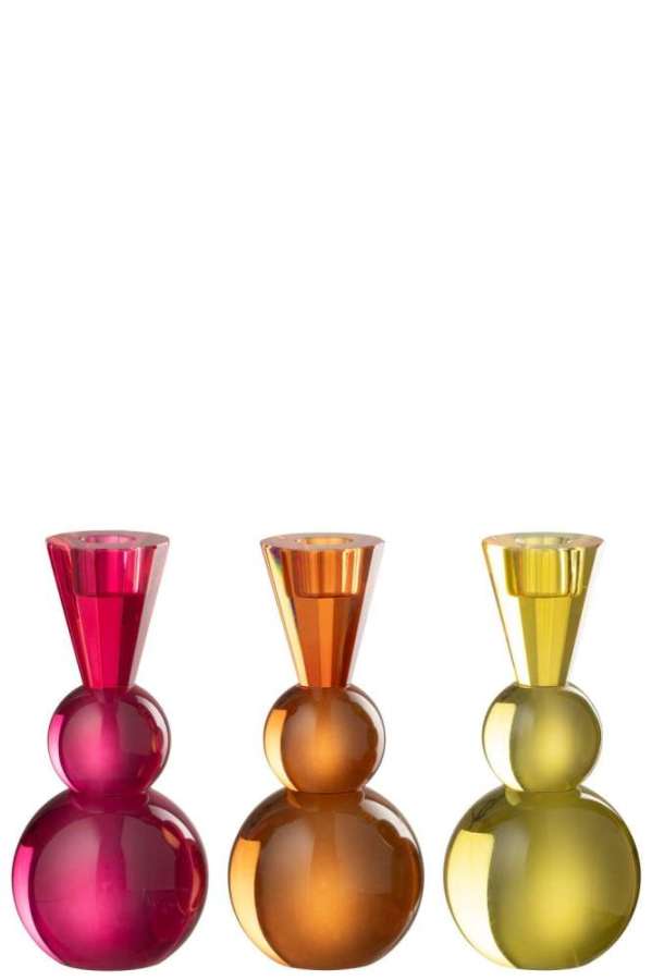 CANDLE HOLDER BALL GLASS YELLOW/ORANGE ASSORTMENT OF 3