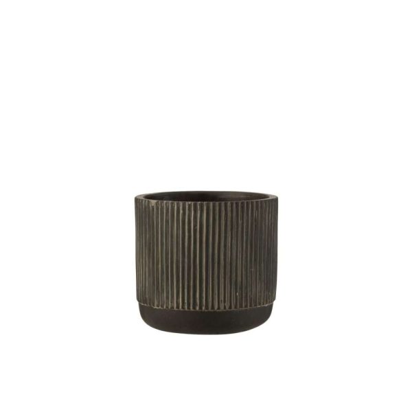 FLOWERPOT LINE CERAMIC BLACK/BROWN MEDIUM