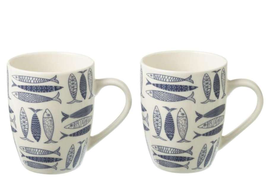BOX OF 2 MUG FISH CERAMICS DARK BLUE