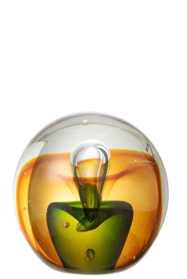 PAPERWEIGHT DROP GLASS AMBER/GREEN MEDIUM