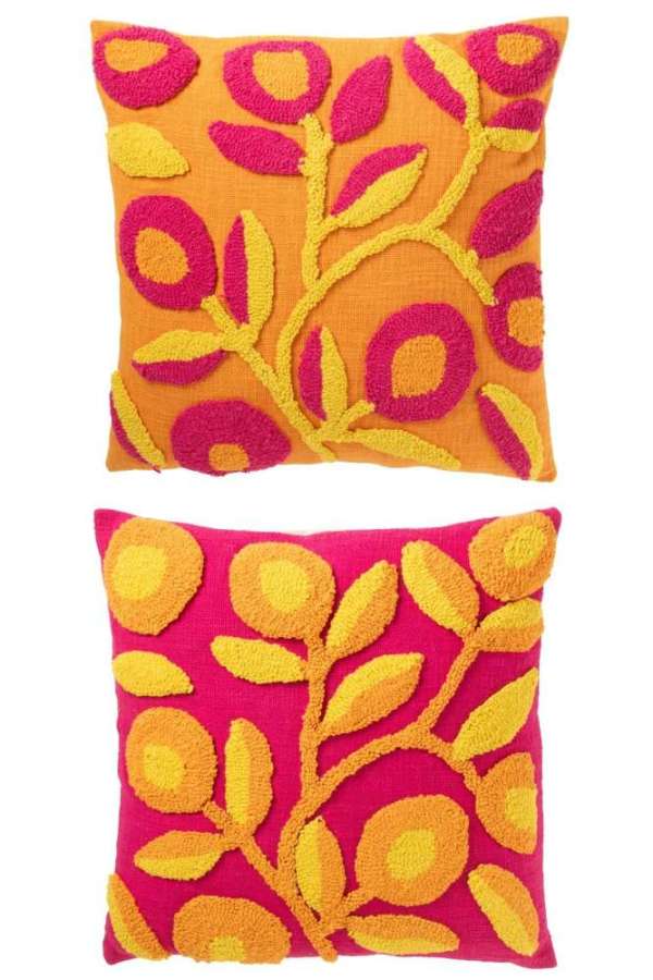 CUSHION SQUARE EMBROIDERY FLOWERS COTTON MIX ASSORTMENT OF 2