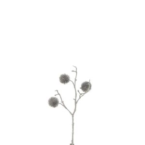 BRANCH GLOBE-THISTLE 3 PARTS GLITTER PLASTIC SILVER