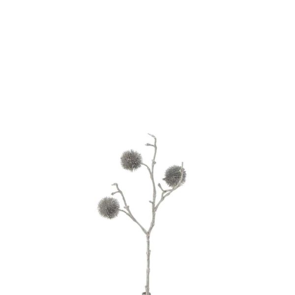 BRANCH GLOBE-THISTLE 3 PARTS GLITTER PLASTIC SILVER