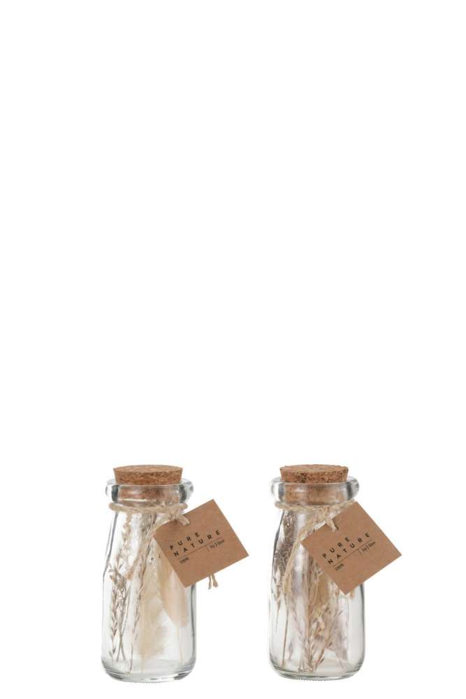 BOTTLES WITH DRIED FLOWERS GLASS NATURAL EXTRA SMALL ASSORTMENT OF 2