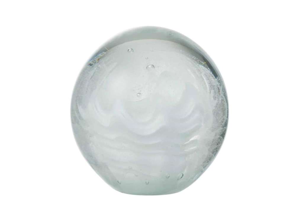 PAPERWEIGHT WHIRLPOOL GLASS WHITE/TRANSPARENT LARGE