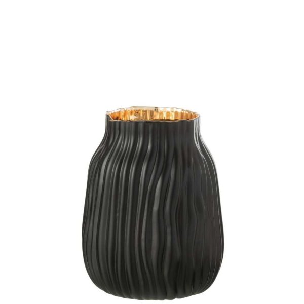 VASE NOTCHES GLASS BLACK/GOLD SMALL