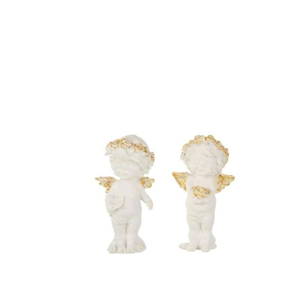 ANGEL STANDING POLY WHITE/GOLD SMALL ASSORTMENT OF 2