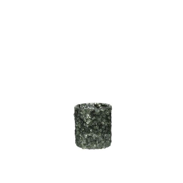 TEALIGHT HOLDER SEQUINS SUGAR MATTE DARK GREEN SMALL