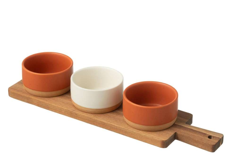TAPAS SERVICE 3 SETS+WOOD TRAY WINDOWBOX ORANGE/WHITE