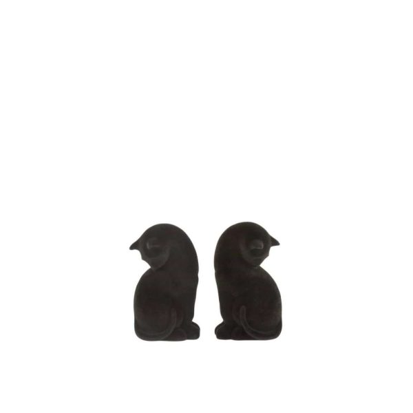 SET 2 BOOKEND CAT POLY VELVET BLACK
