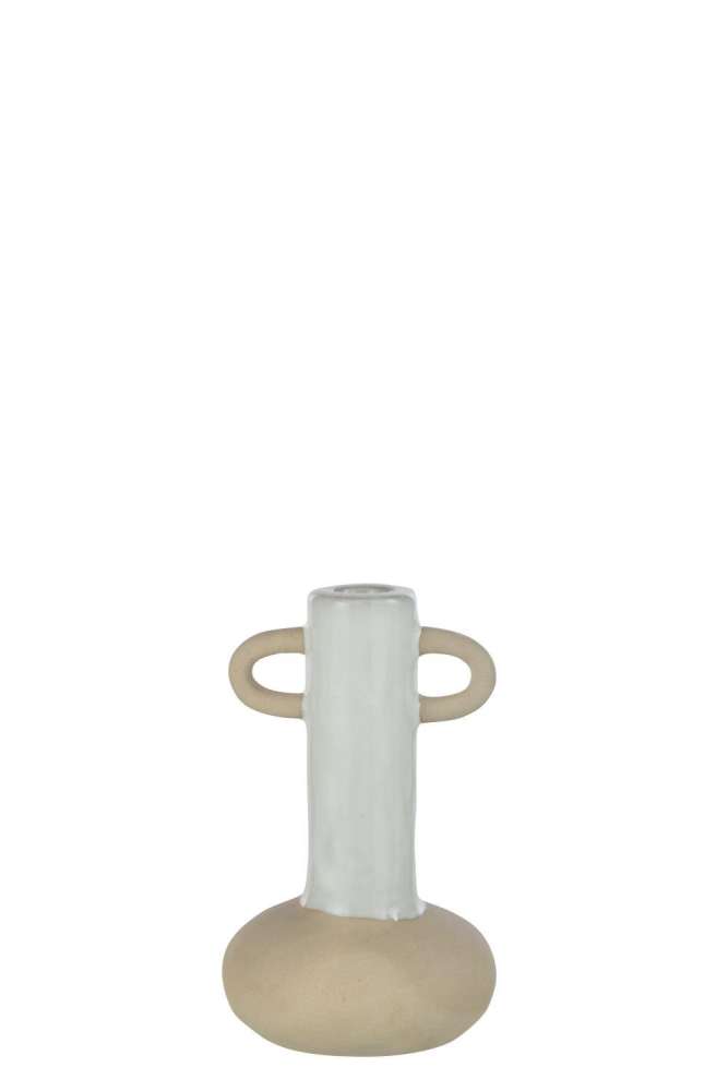 CANDLE HOLDER HANDLES PORCELAIN WHITE/BEIGE