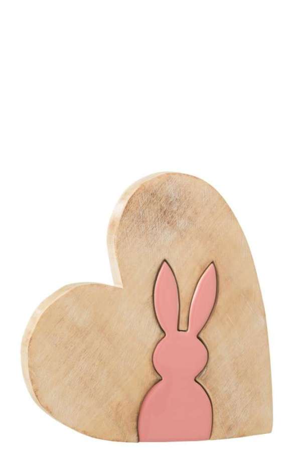 HEART WITH BUNNY WOOD PINK