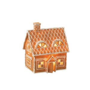 HOUSE GINGERBREAD RECTANGLE LED POLY BROWN LARGE