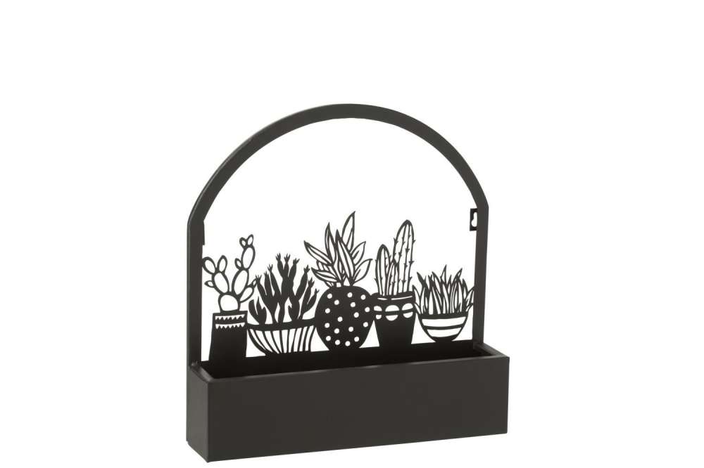 WALL DECORATION/FLOWERS POT CACTUS METAL BLACK