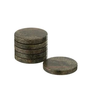 BOX OF 6 COASTER ROUND MARBLE KHAKI GREEN/DARK GREEN