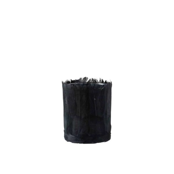 TEALIGHT HOLDER FEATHERS GLASS BLACK SMALL