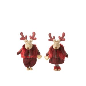 REINDEER BOY+GIRL HEART POLYESTER RED SMALL ASSORTMENT OF 2