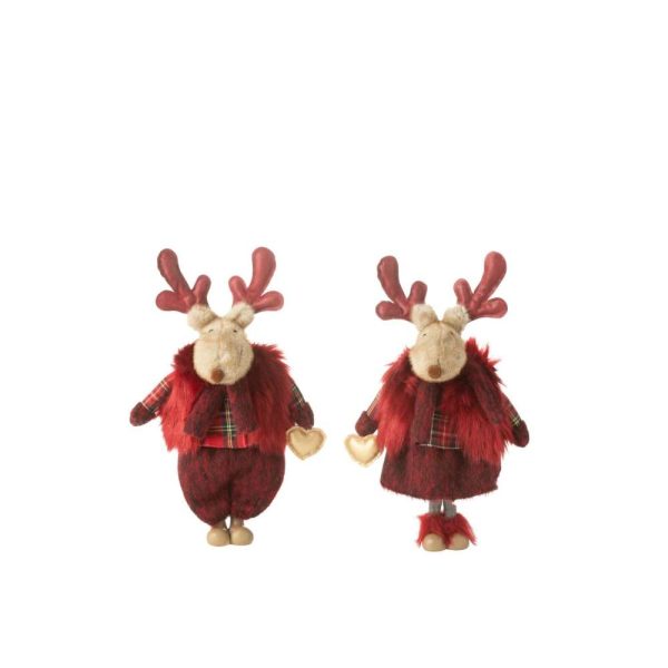 REINDEER BOY+GIRL HEART POLYESTER RED SMALL ASSORTMENT OF 2