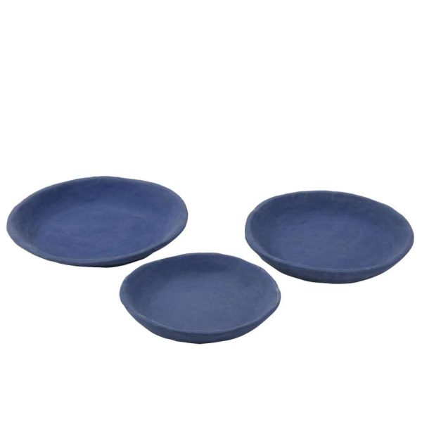SET OF 3 PLATES PAPER MACHE BLUE