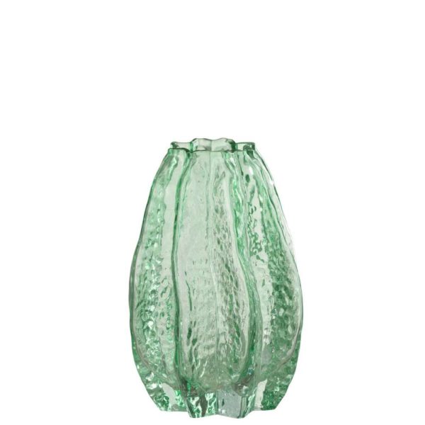 VASE RIBBED GLASS AQUA SMALL