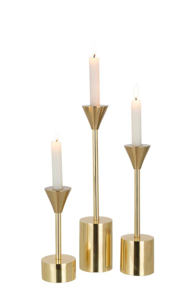SET OF THREE CANDLESTICK EMMA ALUMINIUM SHINY GOLD