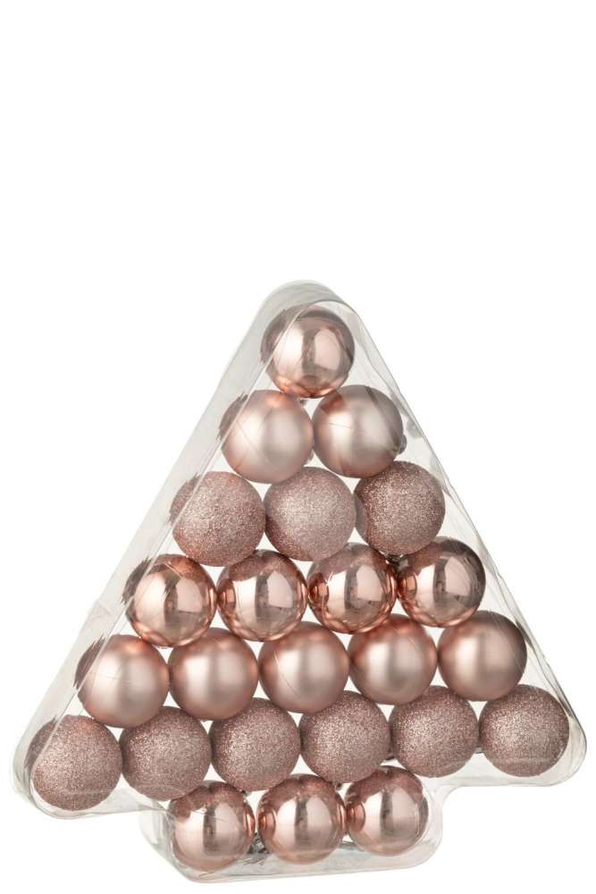 BOX OF 24 CHRISTMAS BAUBLE PLASTIC LIGHT PINK