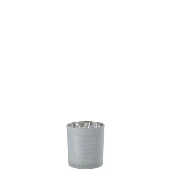 TEALIGHT HOLDER LOVE GLASS WHITE SMALL