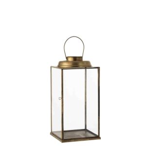 LANTERN SQUARE LOW ANTIQUE GLASS/IRON BRONZE SMALL