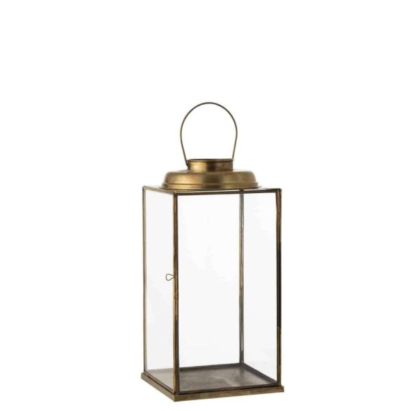 LANTERN SQUARE LOW ANTIQUE GLASS/IRON BRONZE SMALL