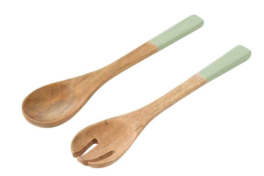 SET OF 2 SALAD SERVER MANGO WOOD GREEN/NATURAL