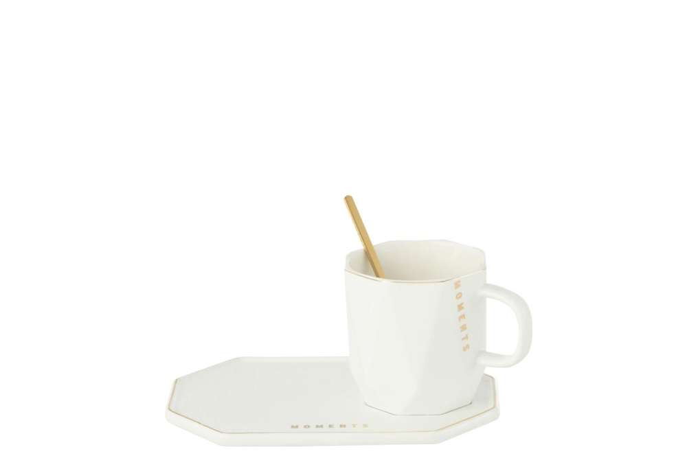 MUG+SAUCER+SPOON MOMENTS CERAMIC WHITE