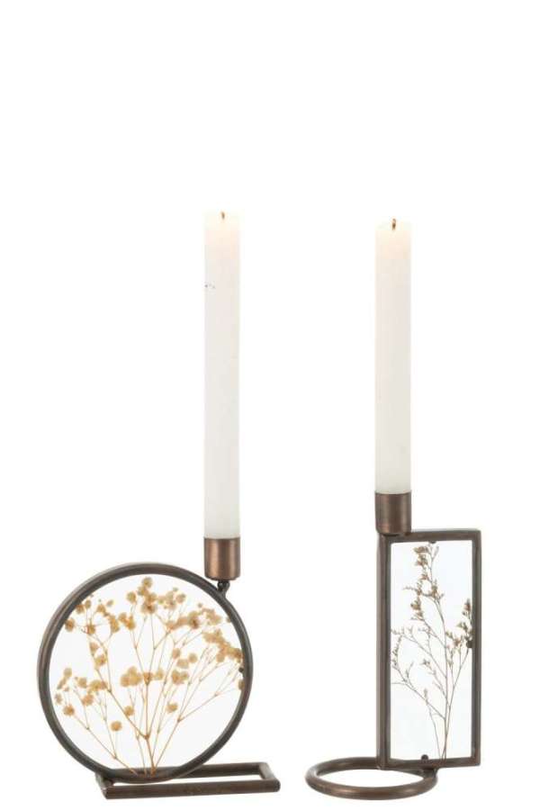 CANDLE HOLDER MOB IRON COPPER/YELLOW ASSORTMENT OF 2