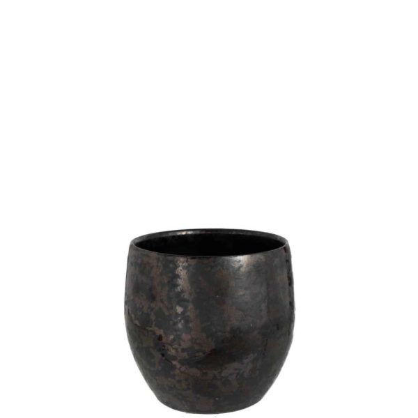 FLOWER POT ANTIQUE SMOKEY CERAMIC BLACK LARGE
