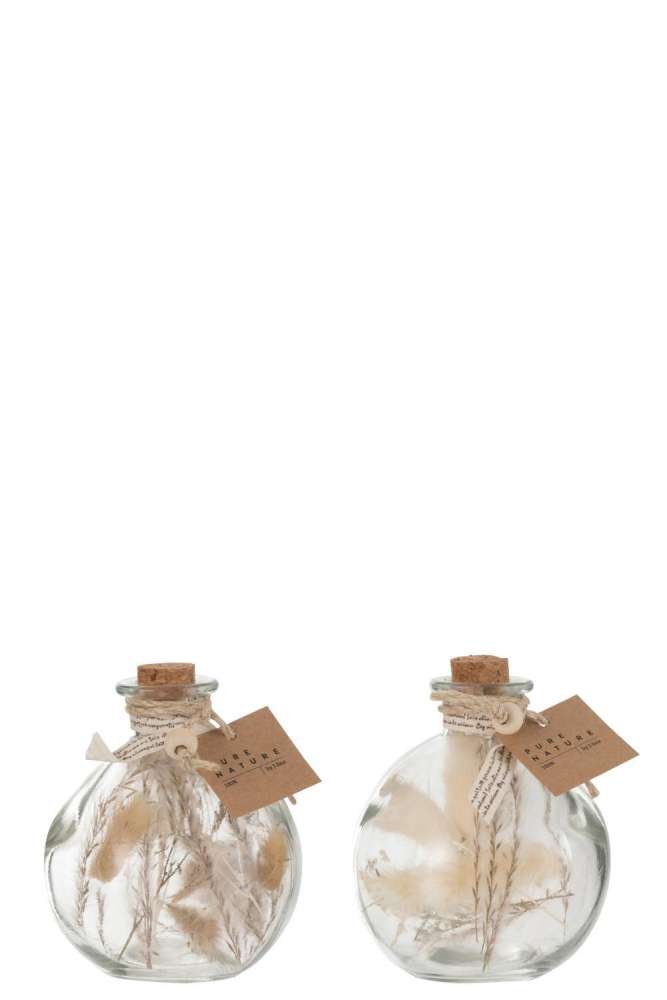 BOTTLES WITH DRIED FLOWERS GLASS NATURAL SMALL ASSORTMENT OF 2