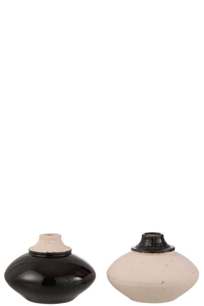 VASE SMALL ROUND CERAMIC BLACK/BEIGE ASSORTMENT OF 2