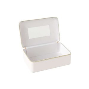 COSMETIC BOX RECTANGLE+MIRROR ARTIFICIAL LEATHER WHITE