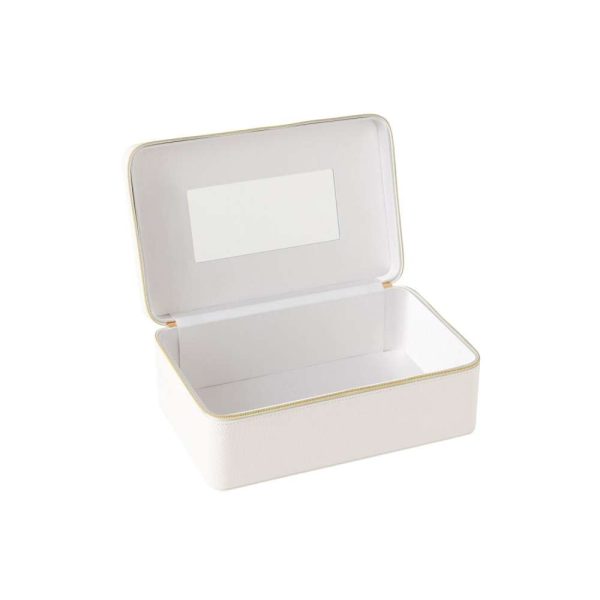 COSMETIC BOX RECTANGLE+MIRROR ARTIFICIAL LEATHER WHITE
