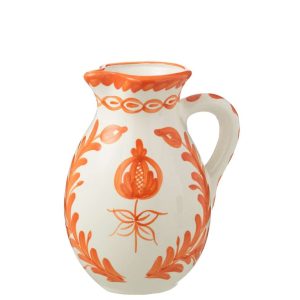 PITCHER GRANADA CERAMIC WHITE/ORANGE LARGE