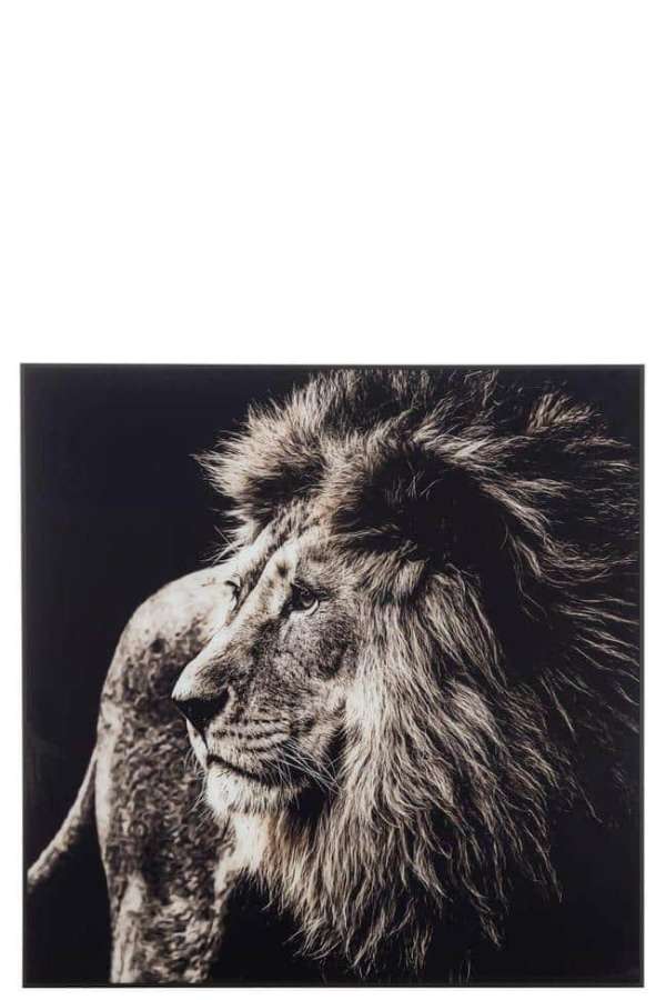 WALL DECO LION GLASS/ALUMINIUM BLACK/WHITE
