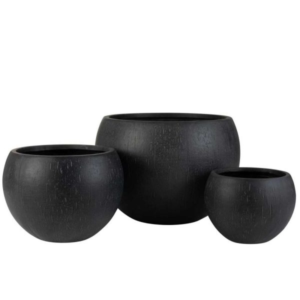 SET OF 3 FLOWERPOTS ROUND CLAY BLACK