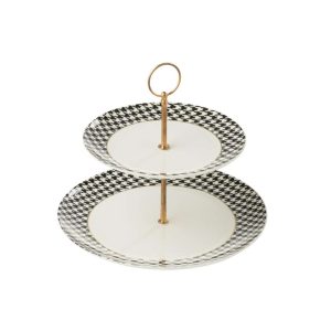 CAKE STAND ON BASE 2 PARTS PIED-DE-POULE PORCELAIN WHITE/BLACK
