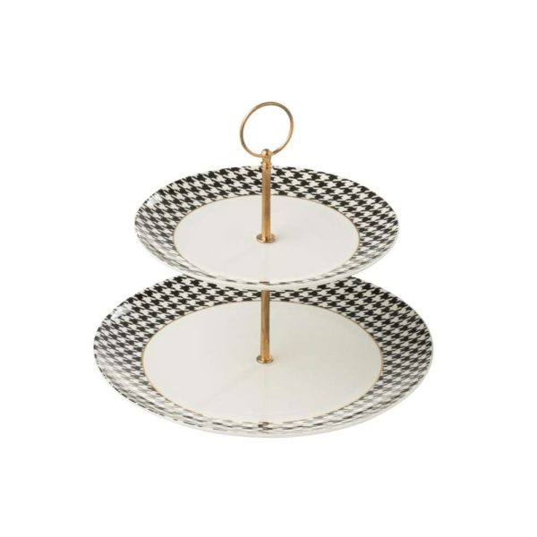 CAKE STAND ON BASE 2 PARTS PIED-DE-POULE PORCELAIN WHITE/BLACK