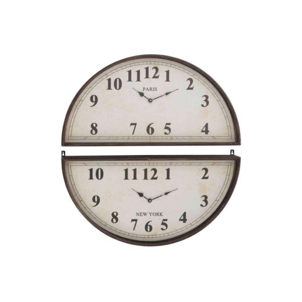 CLOCK 2 PIECES PARIS LONDON METAL BROWN