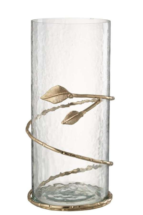 VASE LEAF WIDE GLASS/IRON TRANSPARENT/GOLD