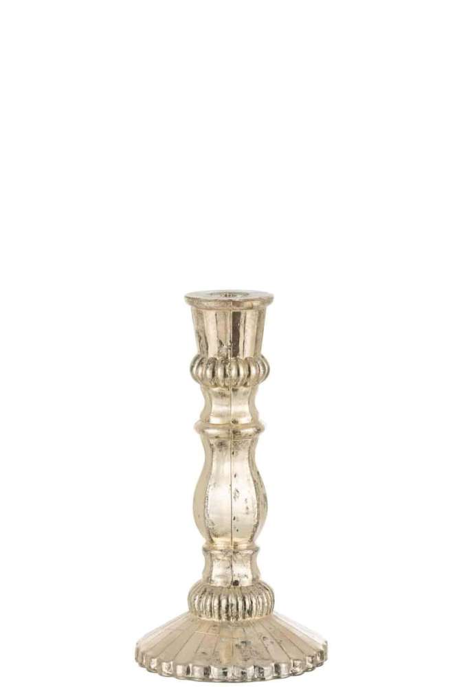 CANDLE HOLDER ORIENTAL GLASS SILVER LARGE