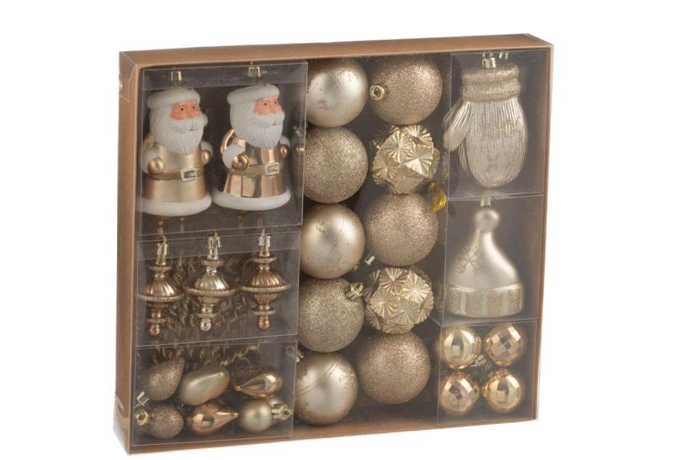 BOX OF 45 CHRISTMAS BAUBLE PLASTIC BEIGE/ECRU