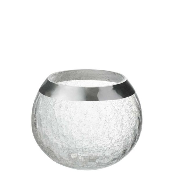 CANDLEHOLDER BALL CRACKLE GLASS TRANSPARENT/SILVER LARGE